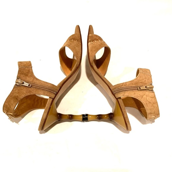V Italia Tan Suede Western Heels with ornate Heel - Picture 6 of 12
